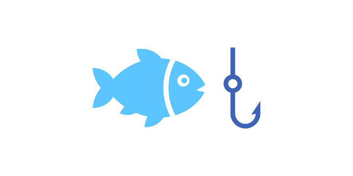 Blue fish and fishing hook symbol isolated on transparent background