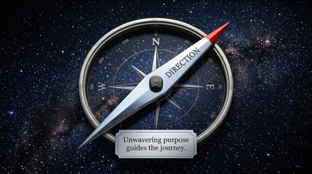 Compass pointing towards direction with text guiding journey