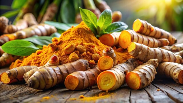 Vibrant turmeric roots and slices a collection of highresolution images