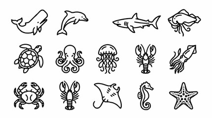 Black and white line art of various sea creatures. © brian