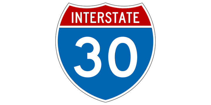 American interstate highway 30 road sign shield isolated on transparent background