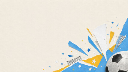 Obraz premium Argentina soccer celebration abstract background with torn paper collage elements national flag colors and football