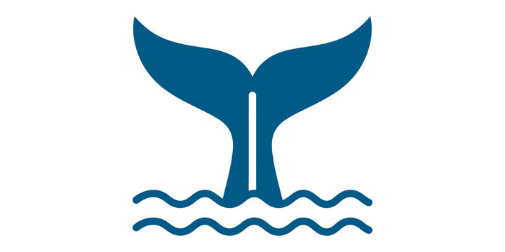 Blue whale tail fluke diving into sea water waves icon isolated on transparent background