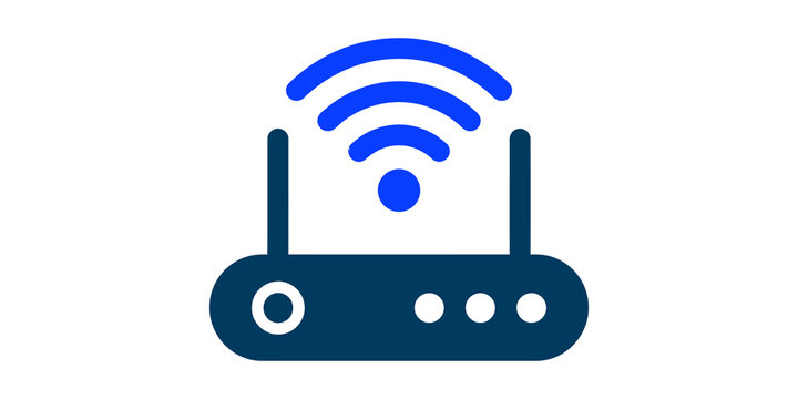 Wireless internet router icon with wifi signal wave symbol for network connectivity isolated on transparent background