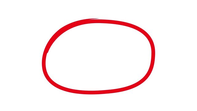 Hand-drawing oval frame circle animation white background, circle highlights with transparent background, Animated red circle drawn, marker pen Hand-drawn red circle animation on white background, 