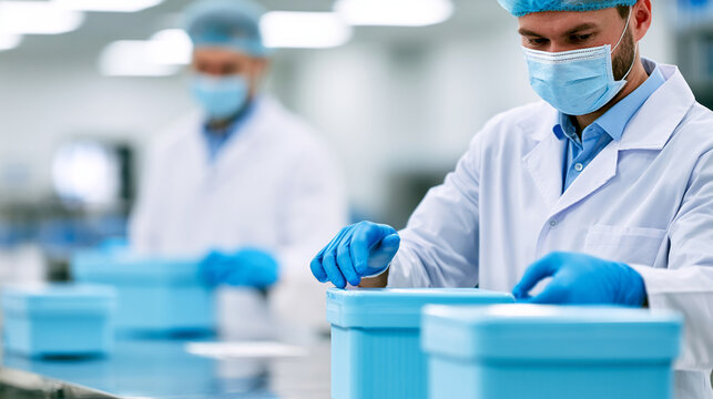 Healthcare Professionals Preparing Refrigerated Blood Plasma Containers for Hospital Distribution