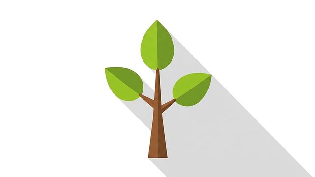 A minimalist flat vector illustration of a small green tree with a long shadow