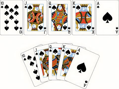 Royal Flush in Spades playing cards hand isolated on white background