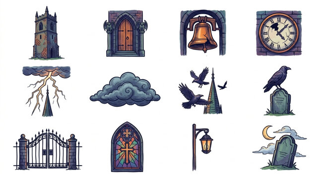 Gothic elements collection for Halloween and horror themes.