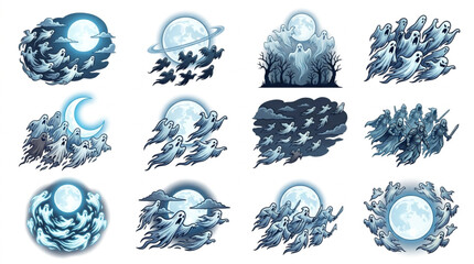 Collection of stylized celestial bodies and cosmic phenomena. © kadal