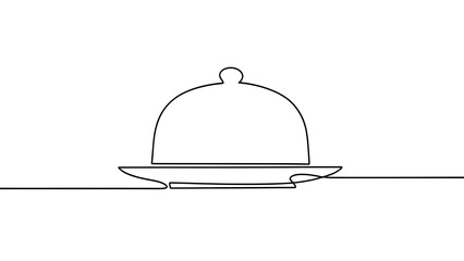 Fototapeta premium Minimalist line art cloche on plate white background.