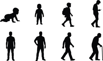 Obraz premium Human Life Stages Black Silhouette Icon Set Featuring Baby Child Teen Adult Senior and Aging Progression