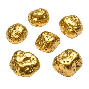 Small raw gold nuggets isolated on a plain surface isolated on transparent background