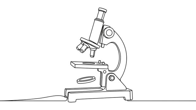Microscope line drawing on white background.
