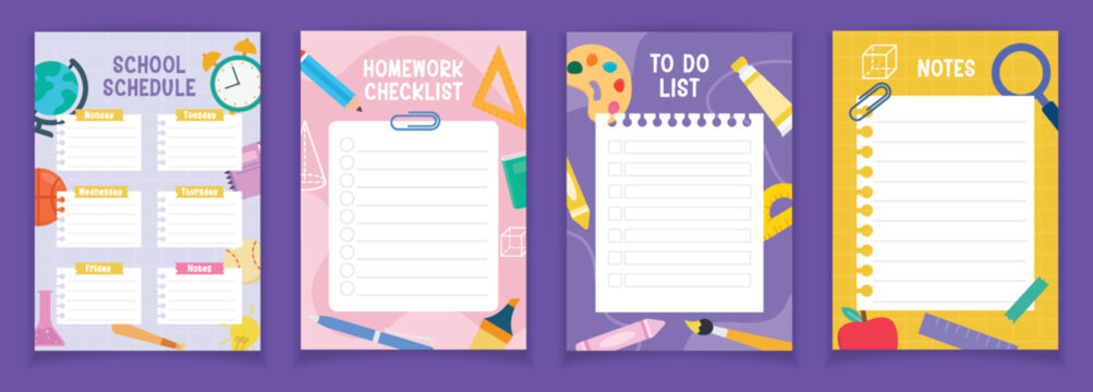 Colorful educational planner and to-do list templates