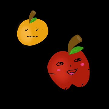 Before and after, illustration of an extroverted apple character and an introverted orange character