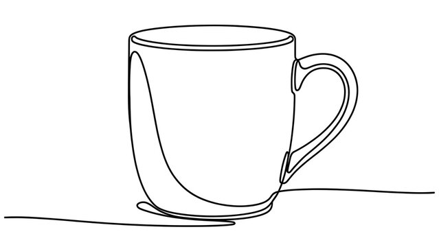 Minimalist line art coffee cup white background.