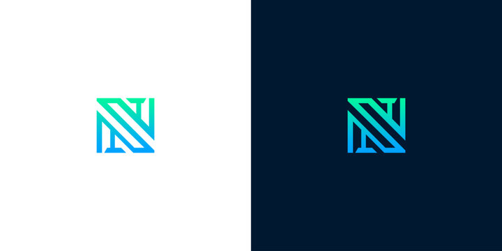 Modern geometric letter N logo with blue green gradient for corporate identity branding