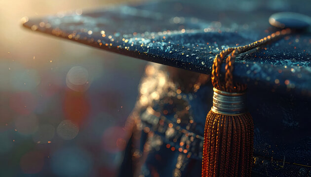Sparkling graduation cap with a rich tassel, symbolizing academic achievement and future success.