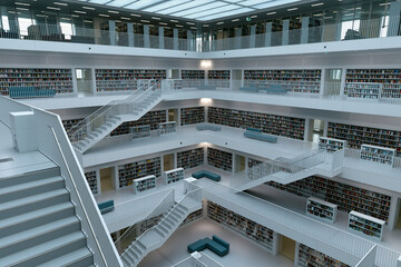 Fototapeta premium Multi-story library filled with books