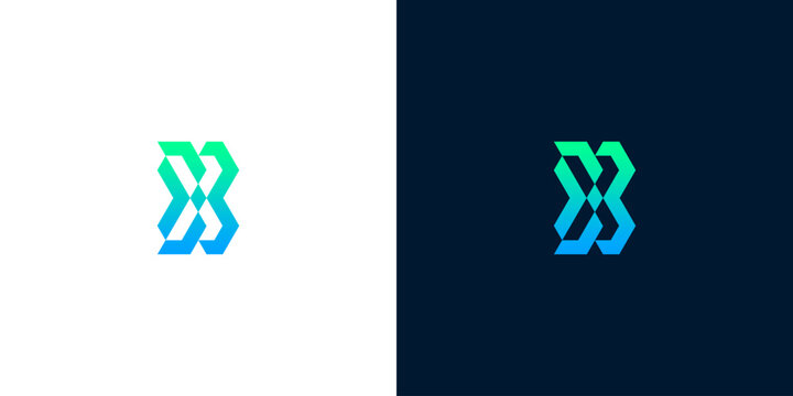 Modern abstract geometric letter B and X monogram logo icon set with gradient