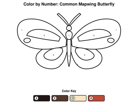 Common Mapwing Butterfly Color by Number Worksheet for Kids, Printable Tropical Butterfly Coloring Activity, Educational Vector SVG