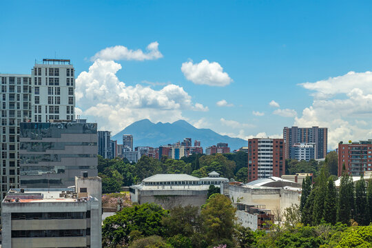 Cityscape of zone 14 with modern buildings, Guatemala City, Guatemala.