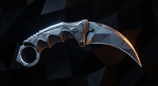 Tactical karambit knife in dark low poly geometric style