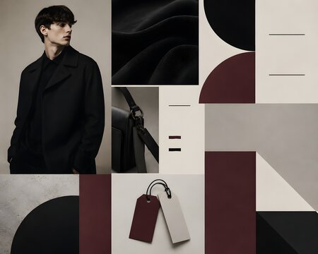 Fashion mood board with young man black coat and accessories