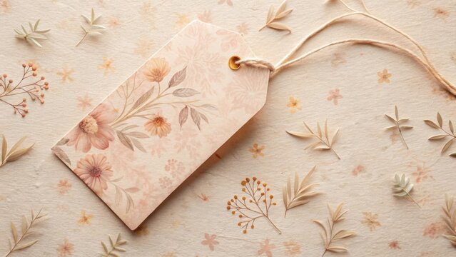Elegant Floral Gift Tag on Textured Paper Background with Dried Botanical Accents