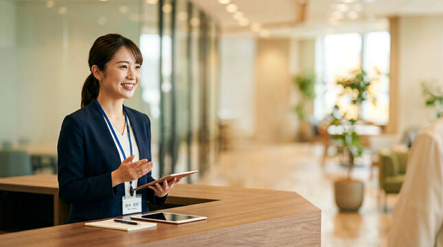 受付をする女性会社員のイメージ画像