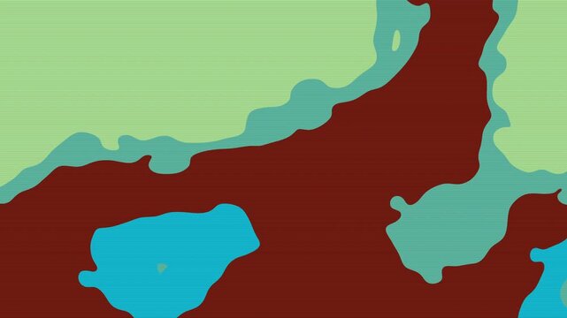 Green turquoise brown land sea water landscape abstract pattern digital art suitable for travel brochures, environmental websites, and coastal themed products.