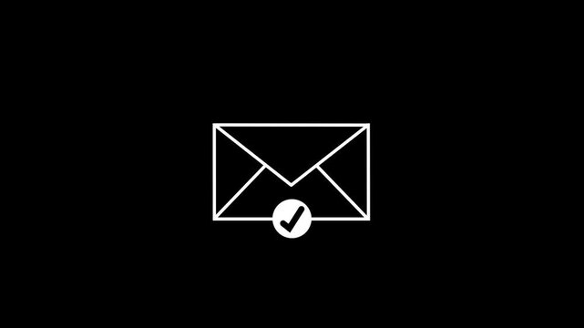 Email box and check mark verified icon.Successful e-mail delivery, email delivery confirmation.Mail box with check mark on black background.