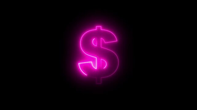 4K dollar sign $  Glowing neon line animation outline rounded white icon, cost raising price icon,
