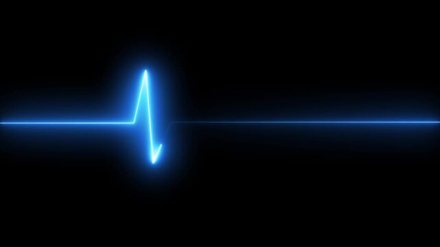 ECG heartbeat line glowing on a deep black background, with sharp pulse peaks and smooth flat  cardiograph oscilloscope screen, ECG cardiogram oscilloscope monitor heartbeat line 