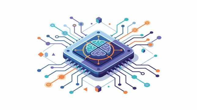 Central processing unit with glowing circuits and digital brain illustration.