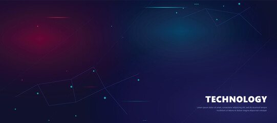 Futuristic cyber abstract data network banner background layout featuring glowing blue and red light nodes constellation lines mesh digital grid © MdHamidul