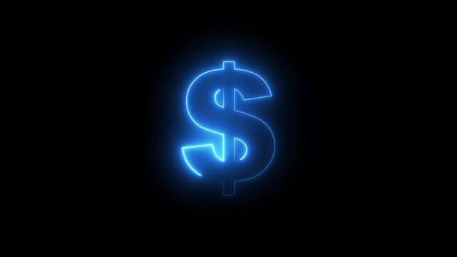 4K dollar sign $  Glowing neon line animation outline rounded white icon, cost raising price icon,