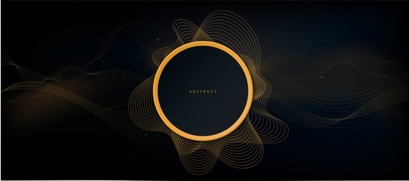 Digital neon background. Abstract equalizer with a circle. Luxury black and gold vector background. Vivid modern gradient for banner. 