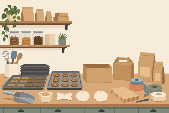 Pet bakery treat packing station Editorial Background