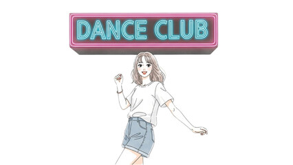 Naklejka premium A 2D Vector Illustration of a young woman dancing at a vibrant dance club
