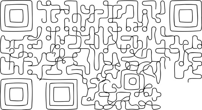 Continuous one line drawing of generic digital matrix scan code and abstract barcode concept vector