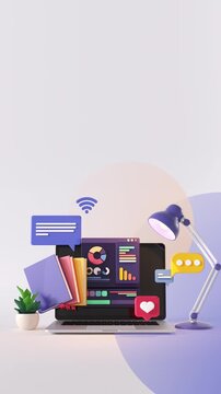 On line education animated background. Vertical version. Ideal for social media