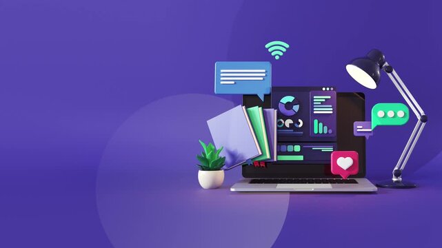 On line education. Horizontal animated background HD.