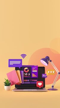 On line education animated background. Vertical version. Ideal for social media