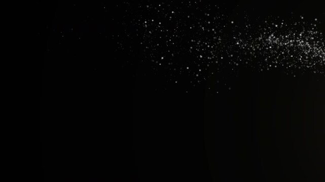Elegant magic glitter particle trail overlay on black background, perfect for transitions, overlays, or cinematic video effects, glowing white light sparks and particles flare, 4k looped animation