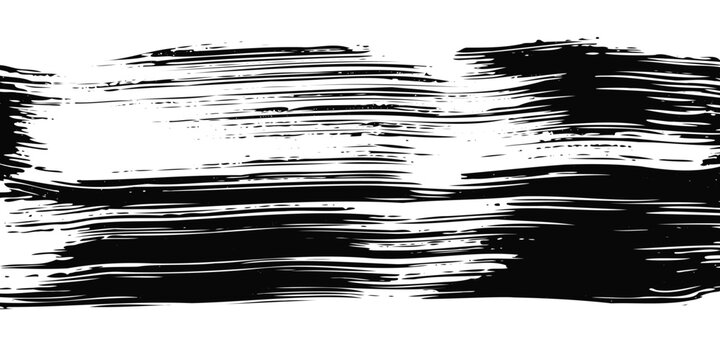 Abstract black paint brush stroke banner on white background for minimalist logo design, creative product packaging or modern web heading, vector illustration