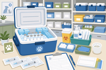 Fototapeta premium Pet vaccination cooler setup Editorial Background