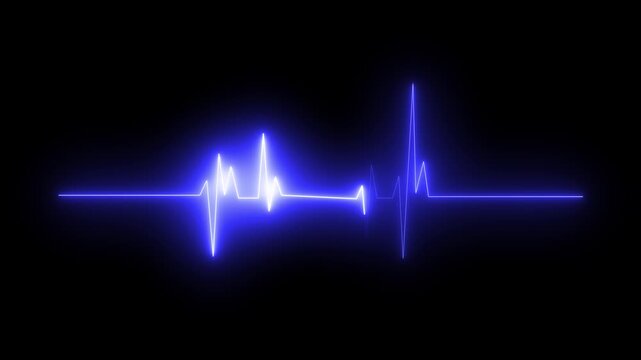Heartbeat flatline motion on a transparent background. Suitable for medical, technology, science, or wellness designs needing a dynamic monitor beating heart with a neon electrocardiogram o