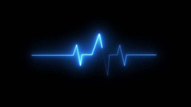 Heartbeat flatline motion on a transparent background Glowing purple, red, sky blue electrocardiogram animation. Futuristic heart rate pulse waveform on black background.  